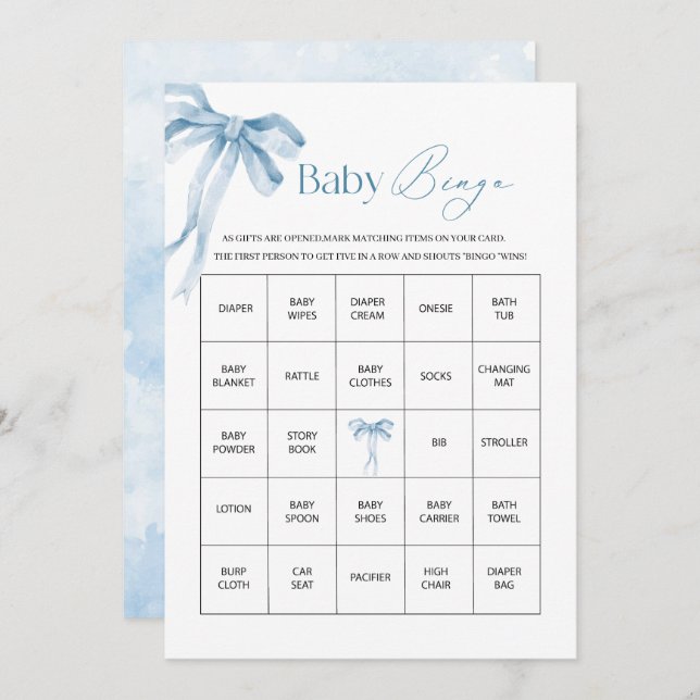 Cartão De Festividades Chá de fraldas Arco Azul da Fita Elegante (Frente/Verso)