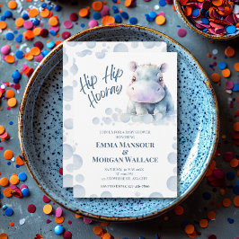 Cartão De Festividades Chá de fraldas Hippo Azul