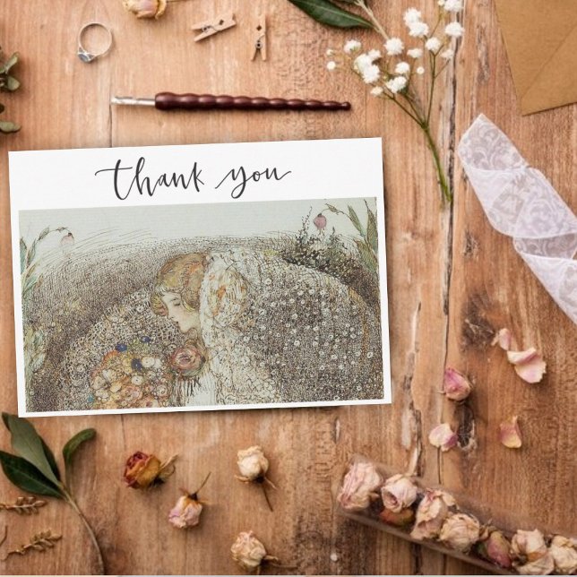 Cartão De Festividades Chá de panela Vintage Art Nouveau Obrigado (Criador carregado)