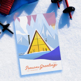 Cartão De Festividades Chalé de Esqui A Frame de Inverno Retrô