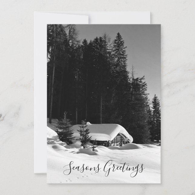 Cartão De Festividades Chalé Suíço Na Neve (Frente)