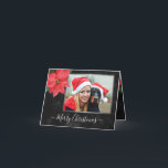 Cartão De Festividades Chalkboard Botanical Merry Christmas Photo<br><div class="desc">Poinsettia Elegante com fundo Chalkboard e quadros Prata Cartão de Férias de Natal que você pode personalizar com seu próprio nome e fotos. Por favor,  substitua as fotos de exemplo por suas. Exemplo de foto cortesia de https://pixabay.com/es/users/yamabsm-1300729/</div>