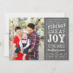 Cartão De Festividades Chalkboard Christian Holiday Photo Card 2016<br><div class="desc">A typographic holiday photo card that features part of Luke 2:10 and part of the lyrics from "Joy to the World".</div>