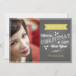 Cartão De Festividades Chalkboard Christmas Photo Banner Yellow Gray 5x7<br><div class="desc">Chalkboard Christmas cards with modern yellow ribbon and vintage style typography - 5x7 Holiday flat cards. 5x7 Christmas flat cards featuring white scrolls, holly berries and holly leaves, a yellow banner and the words, in white, "We wish you a merry Christmas and a happy new year". The vintage style typographic...</div>