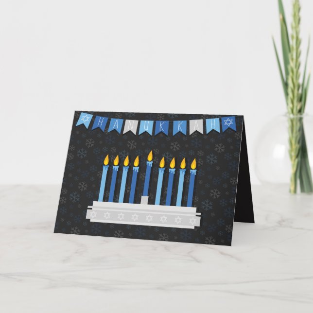 Cartão De Festividades Chalkboard Hanukkah Snowflakes (Frente)
