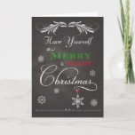 Cartão De Festividades Chalkboard - Have Yourself a Merry & Bright Christ<br><div class="desc">Trendy chalkboard holiday card with snowflakes and "Have Yourself a Merry & Bright Christmas" on the front.. Designed by Simply Put by Robn; graphics from Free Photoshop Org</div>