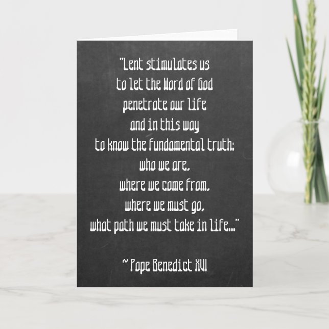Cartão De Festividades Chalkboard Lent Significando Pope Bento XVI Páscoa (Frente)