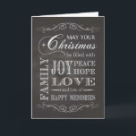 Cartão De Festividades Chalkboard - Natal cheio de alegria pela paz<br><div class="desc">Cartão de Natal de Quadro Trendy que diz: "Que seu Natal esteja cheio de alegria,  paz,  esperança,  família,  amor e muitas memórias felizes." Projetado por simplesmente colocado por robô; ornamentos superiores e inferiores por Free Photoshop Org.</div>