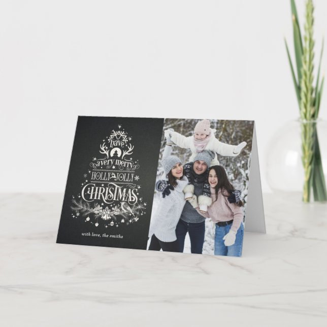 Cartão De Festividades Chalkboard Photo Folded Holiday Card (Frente)