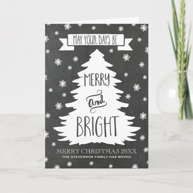 Cartão De Festividades Chalkboard Rustic Christmas Tree We've Moved Card (Frente)