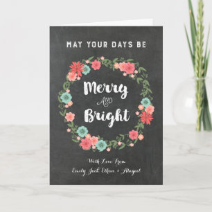 Cartão De Festividades Chalkboard Vintage Floral Wreath Christmas Card