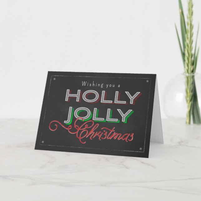 Cartão De Festividades Chalkboard Wishing you a Holly Jolly Christmas (Frente)