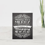 Cartão De Festividades Chalkboard Wishing You Merry Christmas<br><div class="desc">..and a happy new year! Fresh modern vintage country design,  dark slate gray background with white lettering and decorative elements.</div>