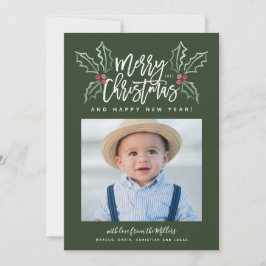 Cartão De Festividades Chalky Brusch Script Christmas Hollies Photo Green