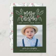 Chalky Brusch Script Christmas Hollies Photo Green