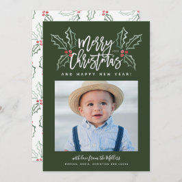 Cartão De Festividades Chalky Brusch Script Christmas Hollies Photo Green
