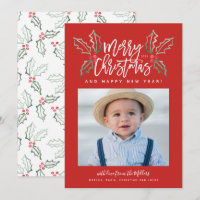 Chalky Brusch Script Christmas Hollies Photo Red