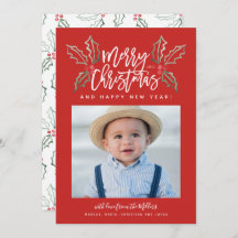 Chalky Brusch Script Christmas Hollies Photo Red