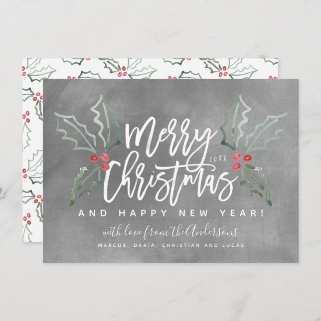 Cartão De Festividades Chalky Brusch Script Hollies de Natal (Frente/Verso)