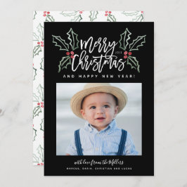 Cartão De Festividades Chalky Brush Script Christmas Hollies Photo