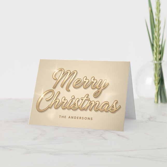 Cartão De Festividades Champagne Gold Script Merry Christmas Card (Frente)