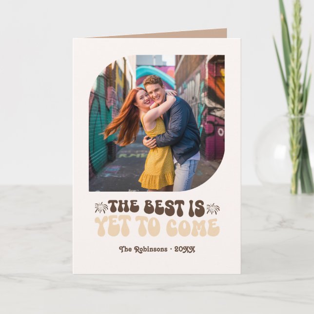 Cartão De Festividades Champagne Mocha Glow Retrô Ano Novo Foto (Frente)