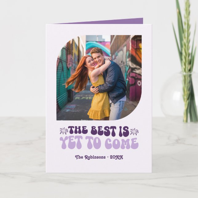 Cartão De Festividades Champagne Veludo Violeta Foto Ano Novo Retrô (Frente)