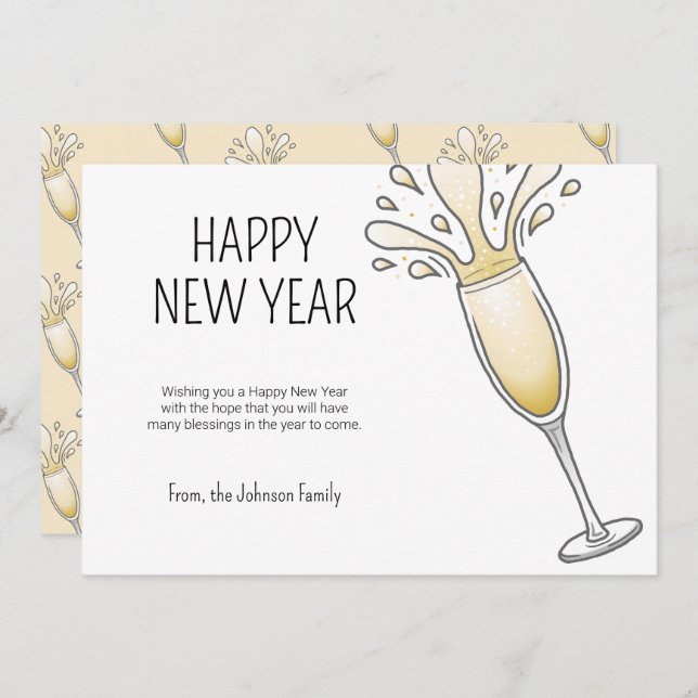 Cartão De Festividades Champanhe de anos novos (Frente/Verso)