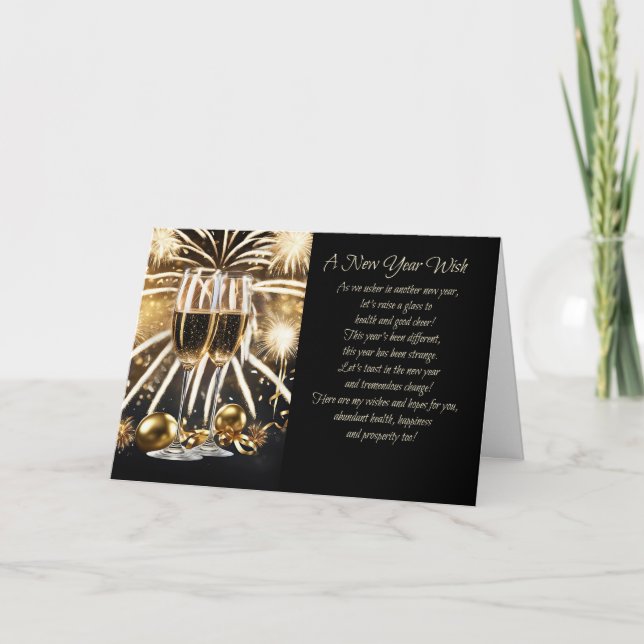 Cartão De Festividades Champanhe de Felicidade para a Saúde do feliz ano  (Frente)