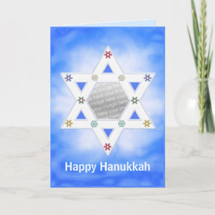 Cartão De Festividades Chanucá Star e Snowflakes Blue (quadro fotográfi