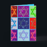 CARTÃO DE FESTIVIDADES CHANUKAH GREETING CARDS W MATCHING POSTAGE<br><div class="desc">Give someone a beautiful bright and cheery Pop Art Hanukah card for Chanukkah.  The card is blue toned inside and says,  "Happy Chanukah" Please order matching postage and pick up the festive envelope seal stickers.  All Rights Reserved. c Chanuka Shop</div>