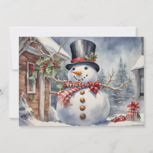 Cartão De Festividades Chapéu Alto de Homem de Neve Vintage com Frutas de