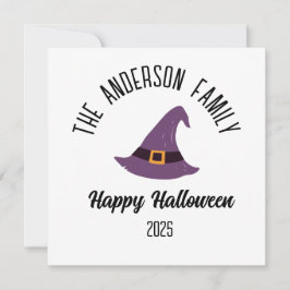 Cartão De Festividades Chapéu de Bruxa Roxa de Halloween Personalizado co