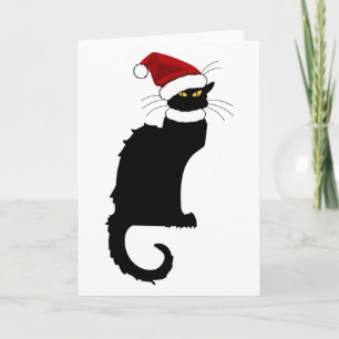 Cartão De Festividades Chapéu de Natal Le Chat Noir Natal