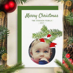 Cartão De Festividades Chapéu de Papai Noel de Foto Moderna Pinheiro Nata