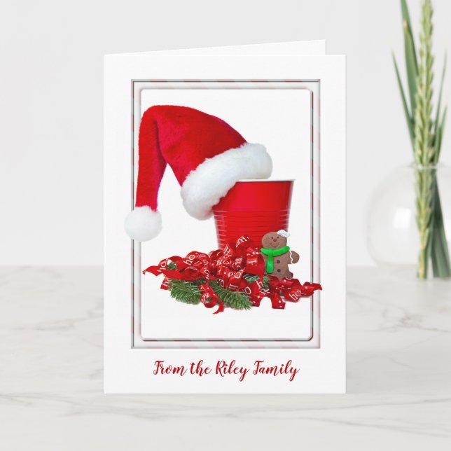 Cartão De Festividades Chapéu de Papai Noel de Natal em xícara vermelha (Frente)