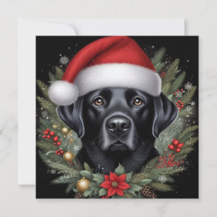 Cartão De Festividades Chapéu de Papai Noel do Labrador Preto Arte de Nat