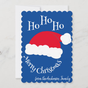 Cartão De Festividades Chapéu de Papai Noel Ho Ho Ho Feliz Natal Azul Bra