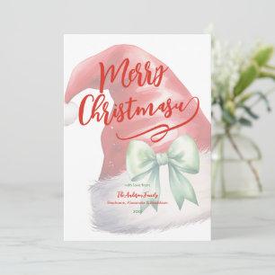 Cartão De Festividades Chapéu de Papai Noel Vermelho com Laço Verde Perso