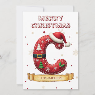 Cartão De Festividades Chapéu de Papai Noel Vermelho Letra C Nome