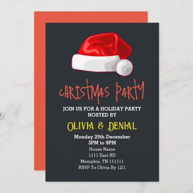 Cartão De Festividades Chapéu de Papai Noel Vermelho Natal Feriado Preto (Frente/Verso)