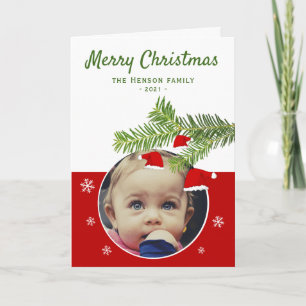 Cartão De Festividades Chapéu de Papai Noel Vermelho Pinheiro Feliz Natal