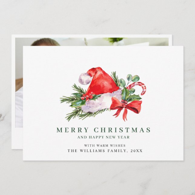 Cartão De Festividades Chapéu Festivo de Papai Noel Natal PHOTO Cumprimen (Frente/Verso)