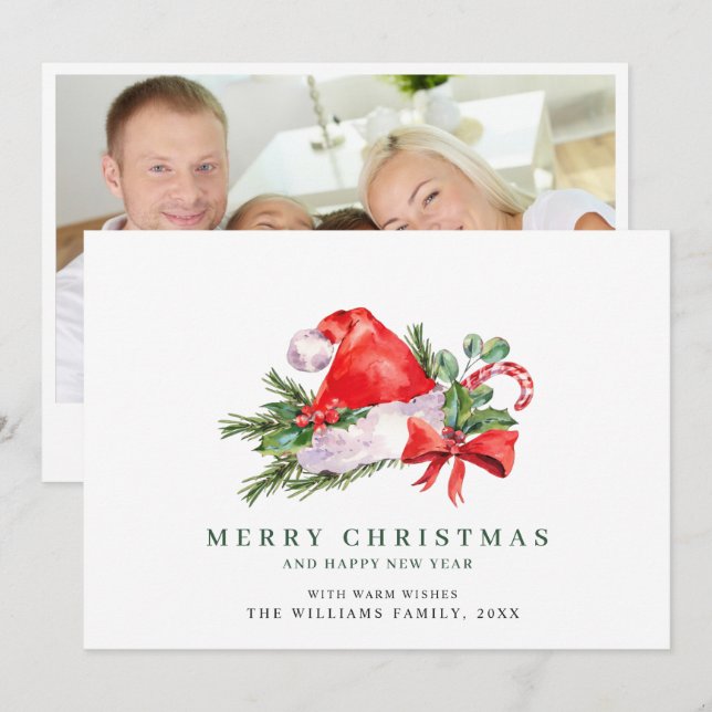 Cartão De Festividades Chapéu Festivo de Papai Noel Natal PHOTO Saudação  (Frente/Verso)