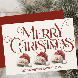 Cartão De Festividades Chapéu Personalizado de Papai Noel Família de 3 Ve