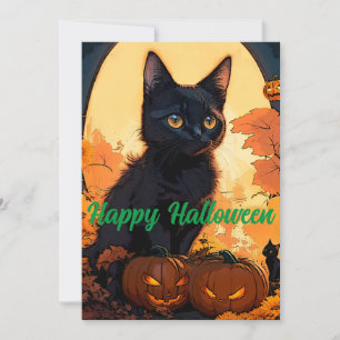 Cartão De Festividades Chapéu Preto Magro do Halloween & Pumpkins