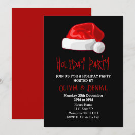 Cartão De Festividades Chapéu Vermelho de Papai Noel Natal Preto
