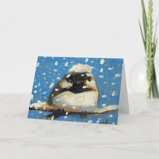 Cartão De Festividades Chapim-de-cabeça-preta com Flocos de Neve