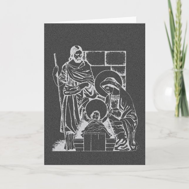 Cartão De Festividades Charcoal Gray and White Nativity Scene (Frente)