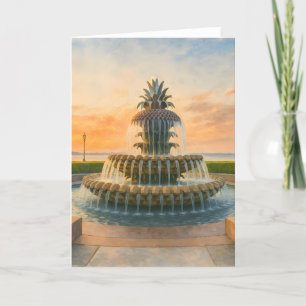 Cartão De Festividades Charleston Pineapple Fountain Watercolor Sunset